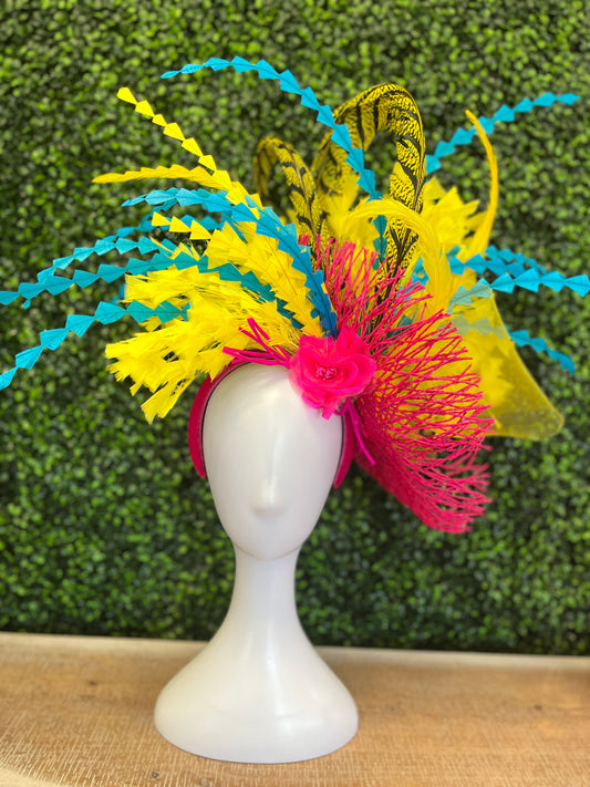 Handmade Pink, Yellow & Turquoise Fascinator Hat