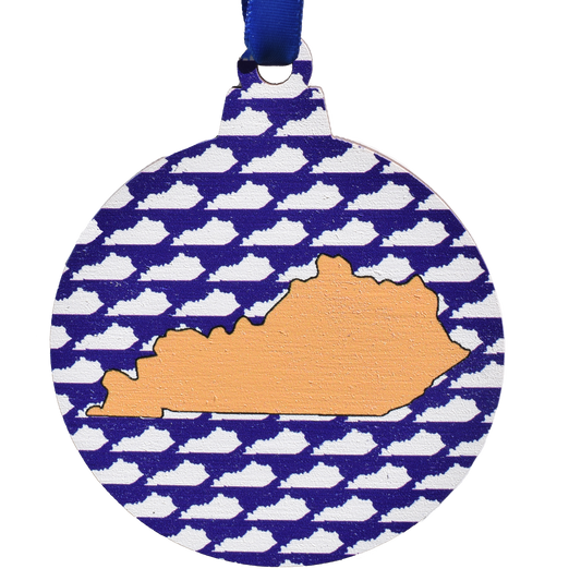 Blue and White with Gold Kentucky Printed Ornament