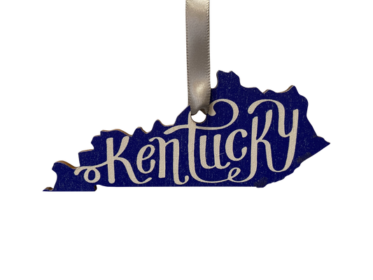 Kentucky Script Blue and White Wooden Ornament
