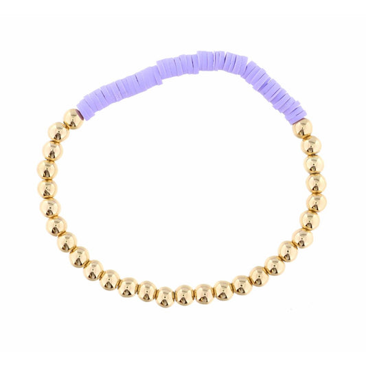 Kid's Gold Beaded with Lavender Rubber Disk Section Bracelet