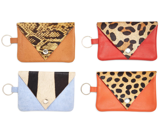 Animal Print Cowhide and Recycled Leather Multipurpose Keyring Bag