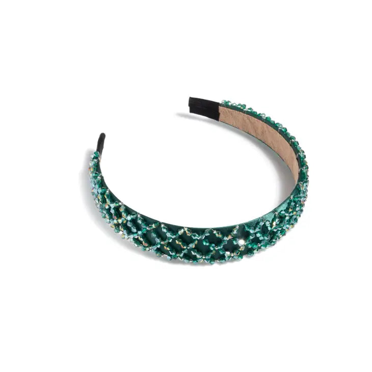 Wide Crystal Embellished Headband- Green