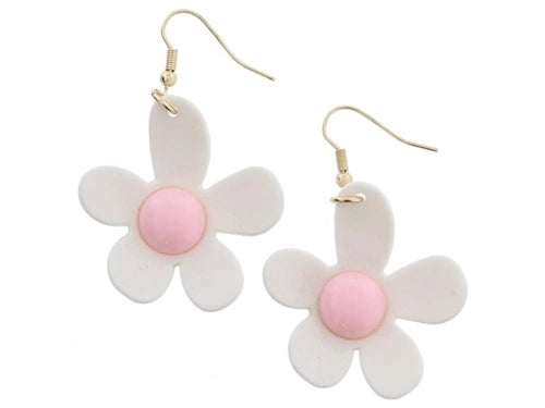 Acrylic Cream Flower with Light Pink Center Earrings