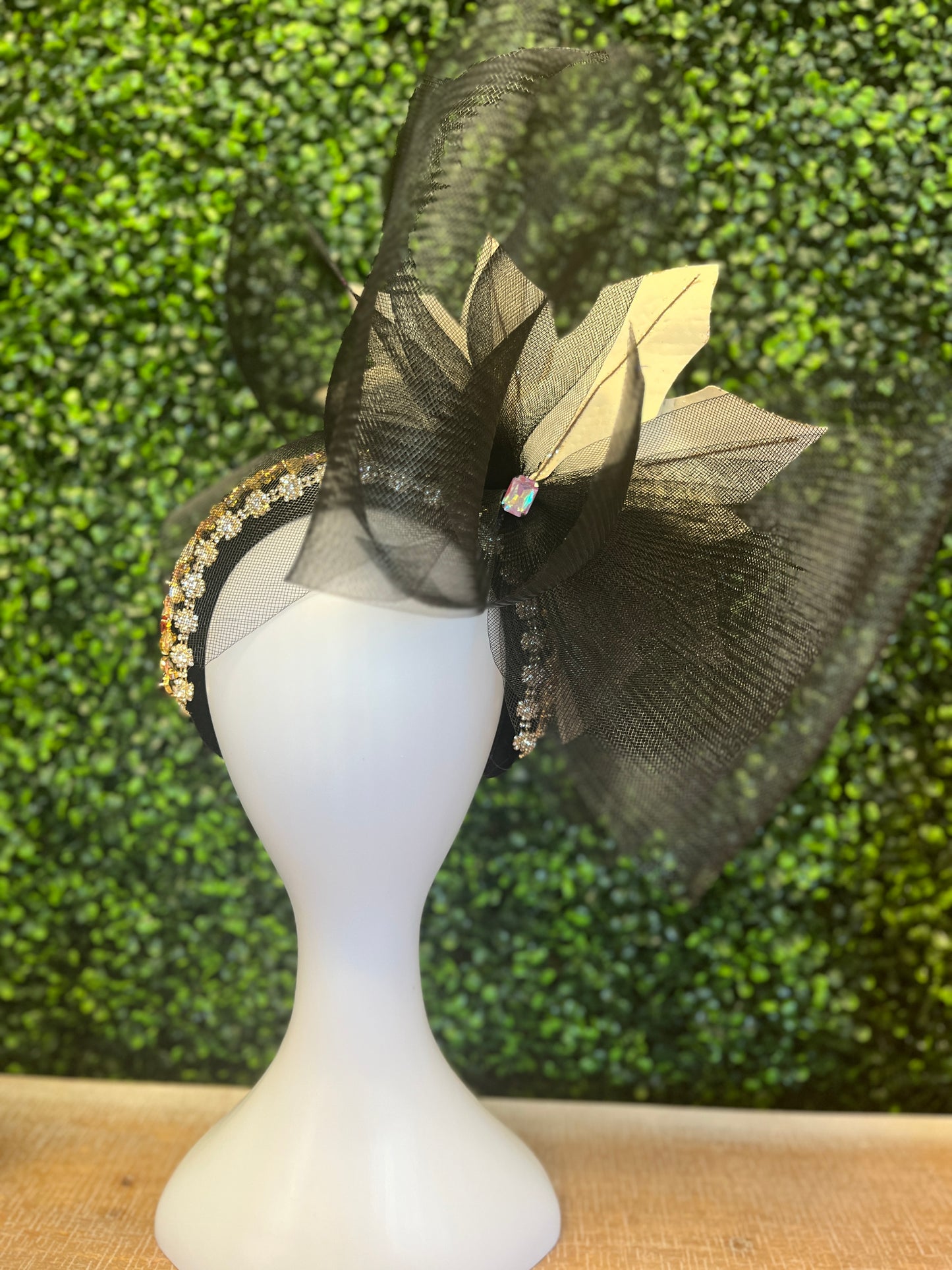 Handmade Jeweled Black & Fuschia Fascinator Hat