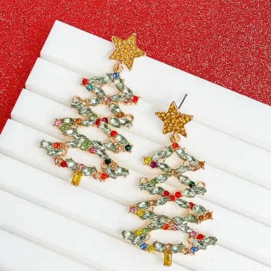 Holiday Jewel Christmas Tree Dangle Earrings