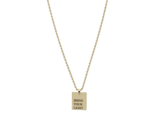 Shiny Gold Rectangle Plate with “SHINE YOUR LIGHT” Necklace