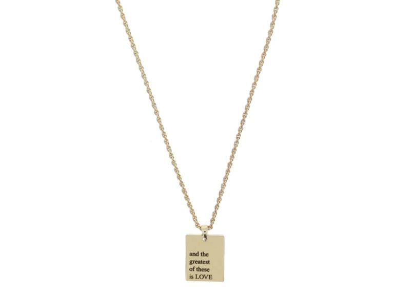 Shiny Gold Rectangle Plate with "and the greatest of these is LOVE" Necklace