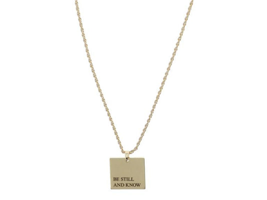 Shiny Gold Square Plate with “BE STILL AND KNOW” Necklace