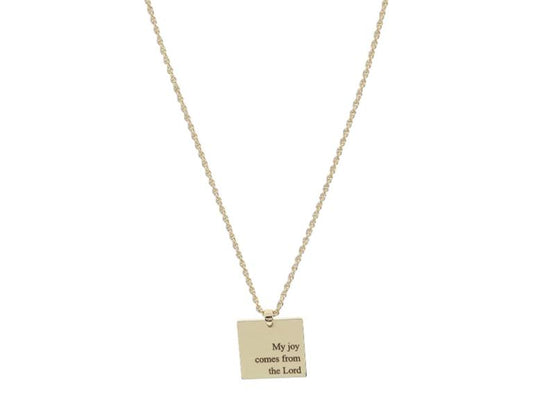 Shiny Gold Square Plate with "My joy comes from the Lord" Necklace