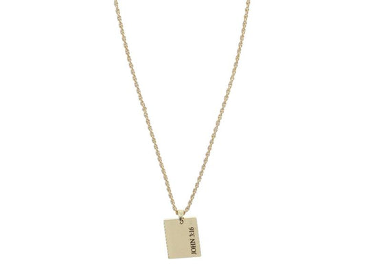 Shiny Gold Rectangle Plate with “JOHN 3:16” Necklace