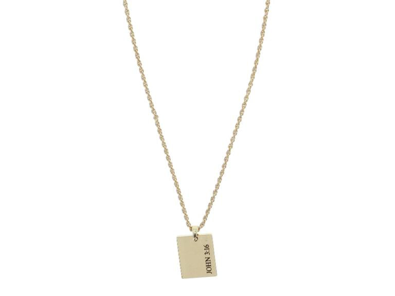 Shiny Gold Rectangle Plate with “JOHN 3:16” Necklace