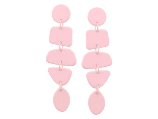Light Pink Circle Post and Tiered Abstract Shapes Earrings