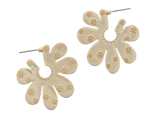 Gold Metal Flower Hoop with Stud Flower Accents Earrings