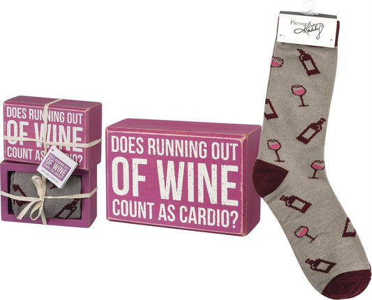 Running Out Of Wine Box Sign And Sock Set