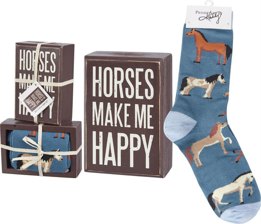 Horses Make Me Happy Box Sign And Sock Set