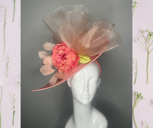 Blushing Bloom" Coral and Blush Sinamay Fascinator