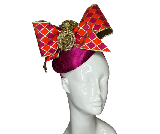 Magenta and Orange with Gold Roses Fascinator Hat