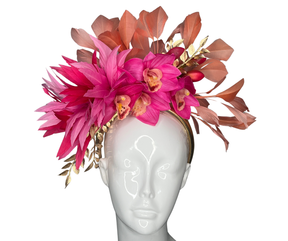 Tropical Elegance Fascinator  Pastel Floral & Gold Accent Headpiece