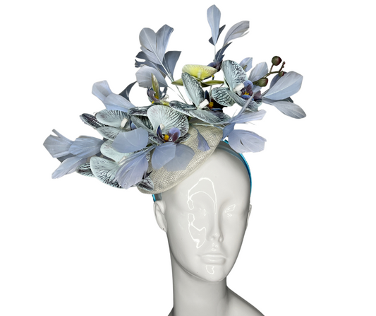 Elegant Blue Floral Fascinator - Handmade Statement Hat for Weddings & Special Events