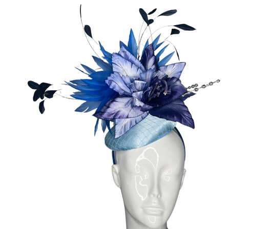 Royal Blue Flower and Feather Fascinator