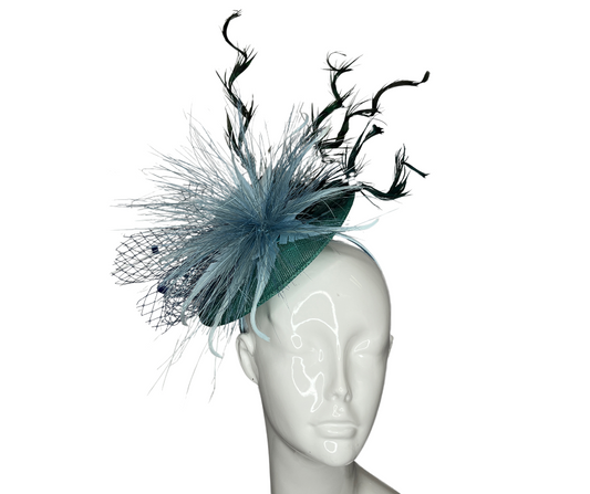 Green, Light Blue and Dark Green Feathers Fascinator Hat