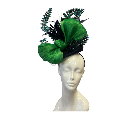 Navy Blue and Green Fascinator Hat