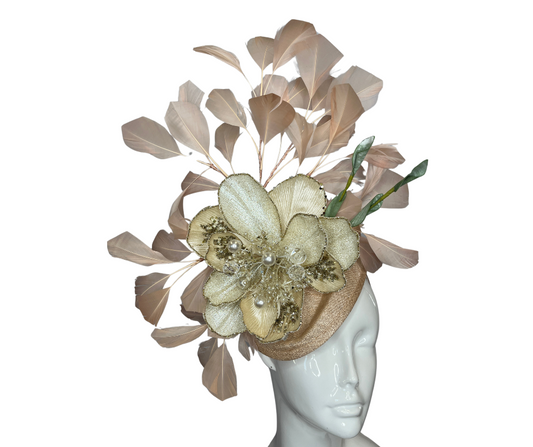 Apricot and Ivory with Gemstones  Fascinator Hat