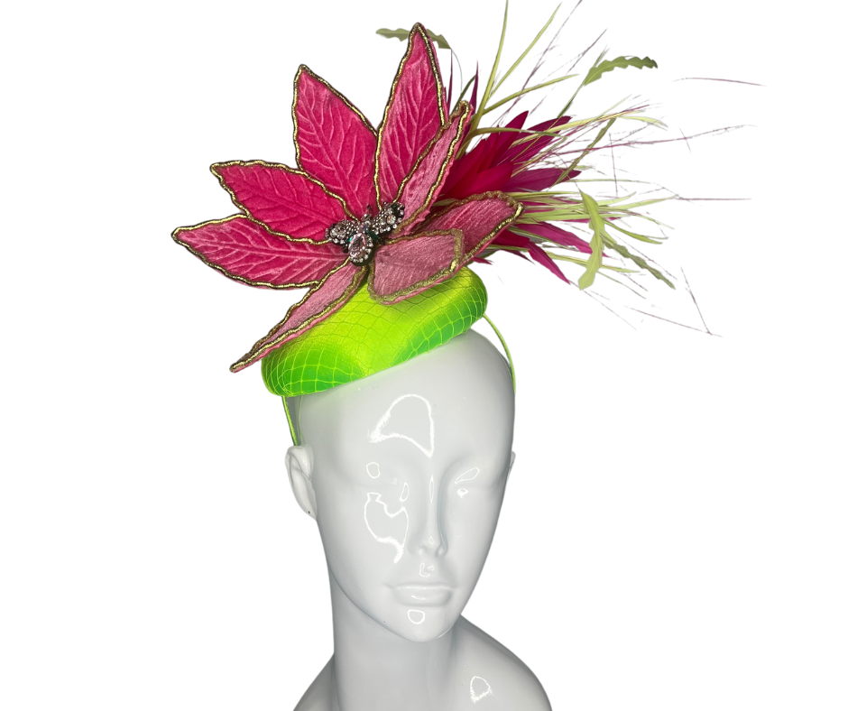 Lime Green and Hot Pink Fascinator Hat