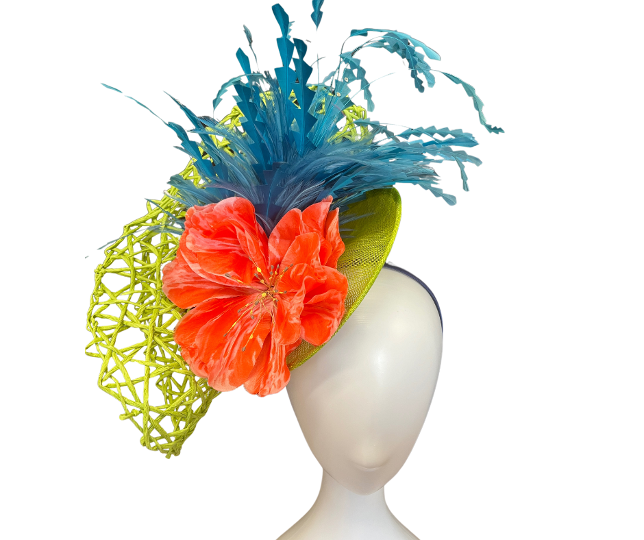 Lime, Teal & Coral Headband Fascinator Hat