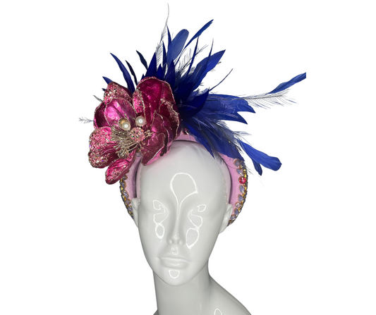 Regal Pink and Blue Feathered Fascinator