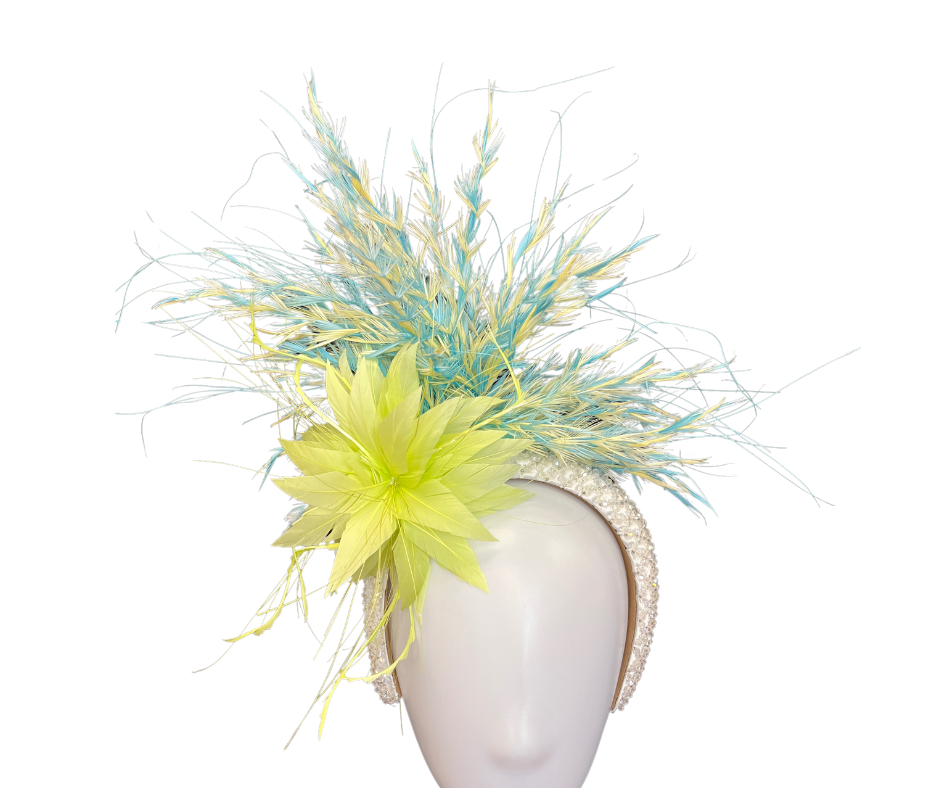 Yellow Green & Light Blue Fascinator Hat