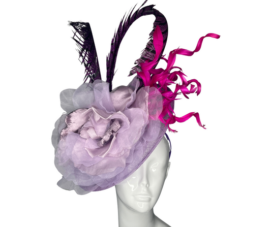 Elegant Lilac and Magenta Feathered Fascinator