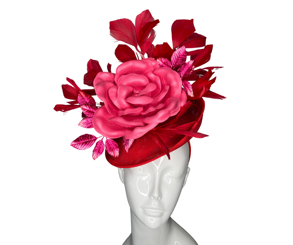 Scarlet Bloom: Bold Red & Pink Rose Fascinator