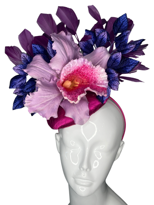 Elegant Orchid Fascinator Headpiece  Purple and Pink Statement Hat