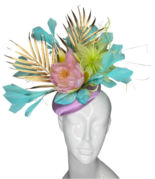 Tropical Elegance Fascinator  Pastel Floral and Gold Accent Headpiece