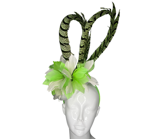 Bold Green and Black Feather Fascinator Statement Derby Headpiece