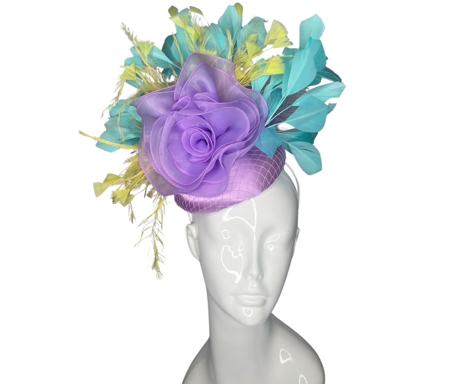 Mint, Lavender and Yellow Feather Fascinator Hat