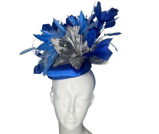 Royal Blue and Silver Floral Fascinator Hat