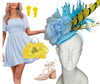 Blue Floral with Yellow Pheasant Feather Fascinator Hat