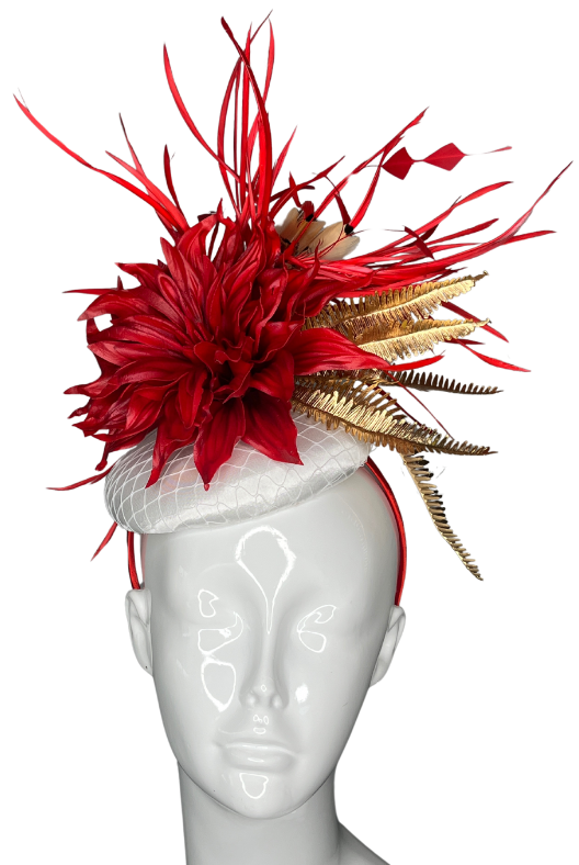 Luxe Red and Gold Feathered Fascinator