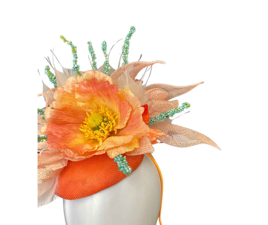 Handcrafted Orange and Mint Fascinator Hat