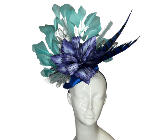 Blue and Mint with Silver  Fascinator Hat