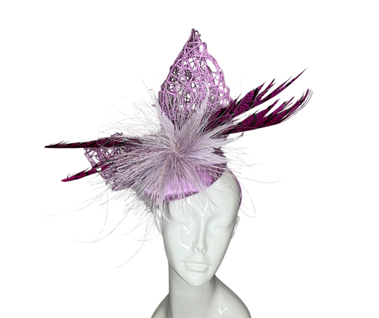 Lavender Purple with Hot Pink Pheasant Feathers Fascianator Hat