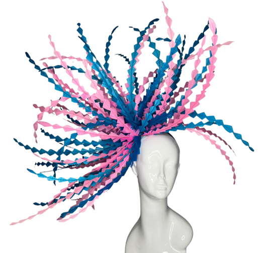 Turquoise and Pink Handcrafted Feather Fantasy Headdress