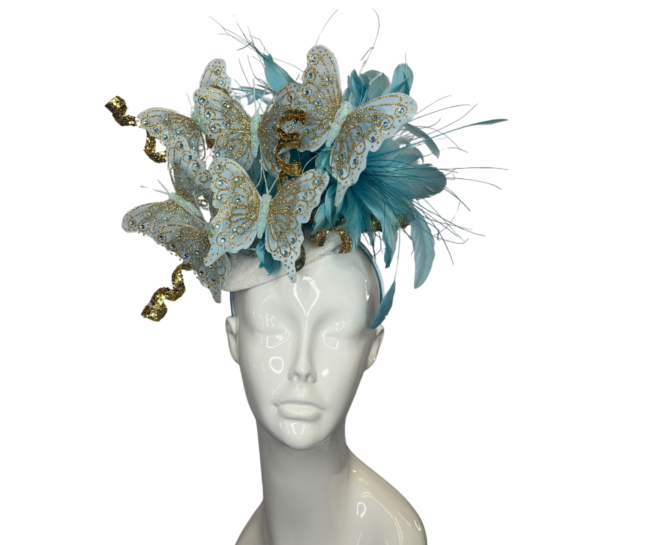 Gold and Blue Butterfly Fascinator Hat