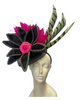 Black, Hot Pink, and Green Pheasant Feather Fascinator Hat