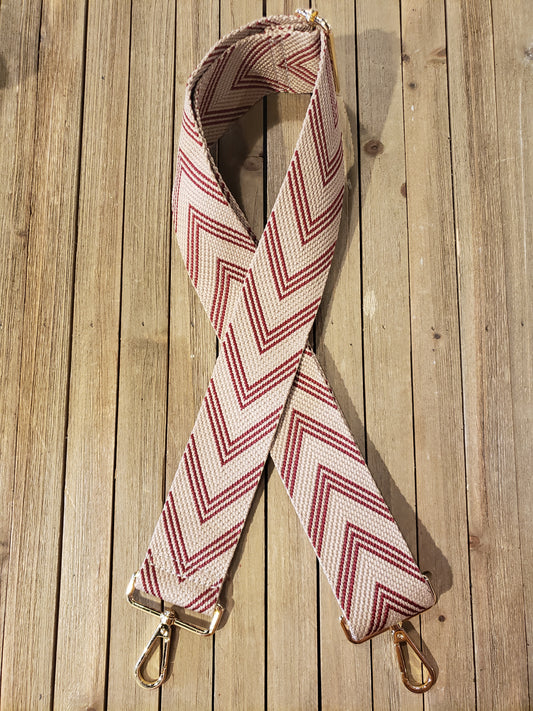2" Adjustable Embroidered Bag Strap - Maroon and Tan Chevron Stripes