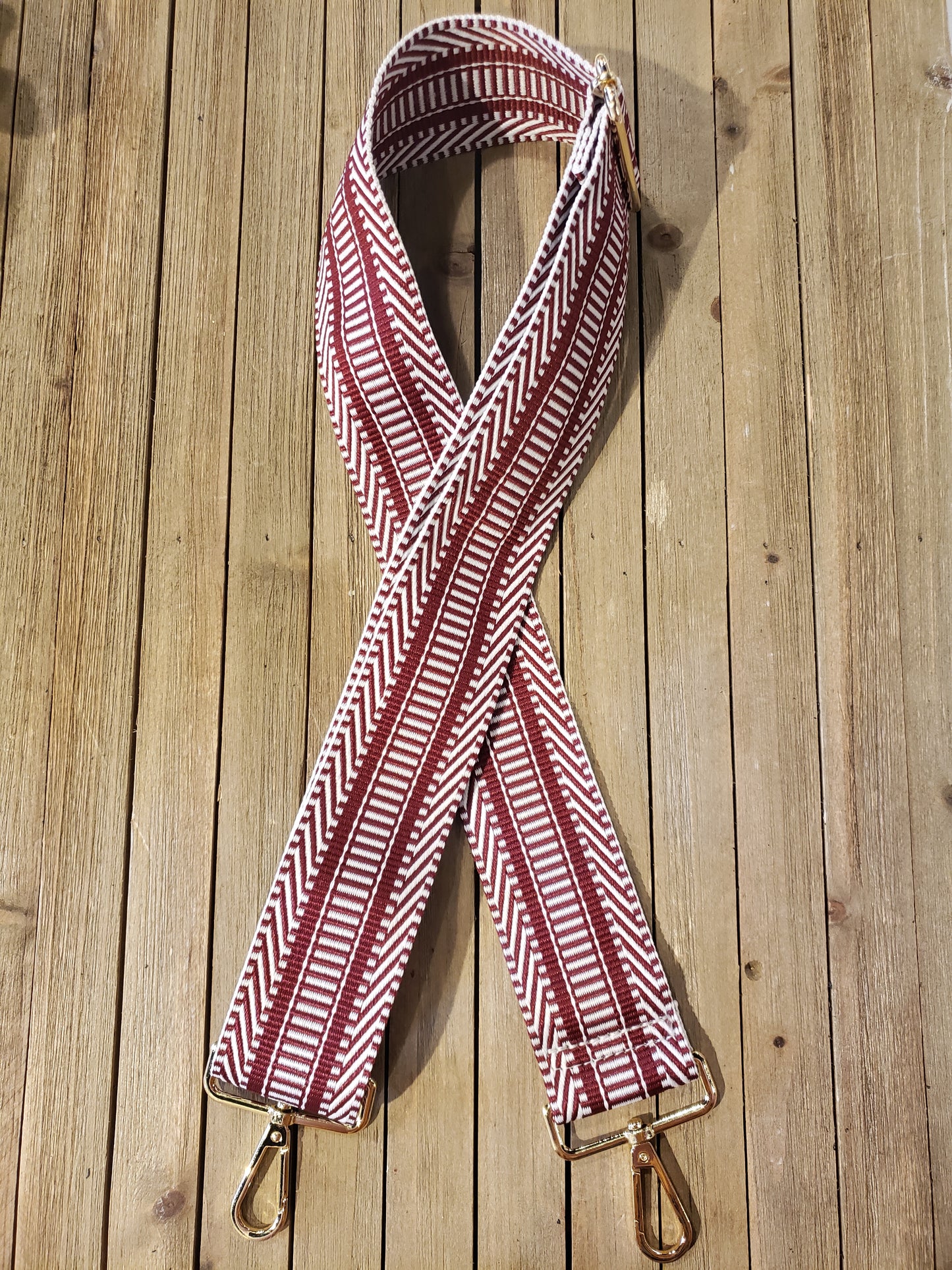 2" Adjustable Embroidered Bag Strap - Maroon and White Stripes