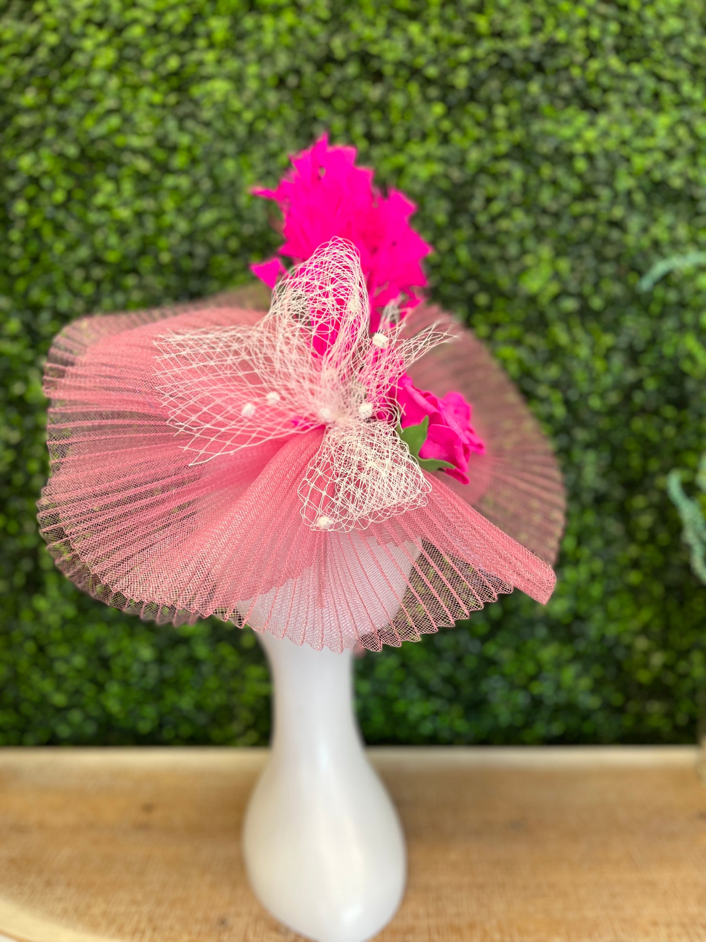 Pink Crinoline with Pink Feathers Fascinator Hat