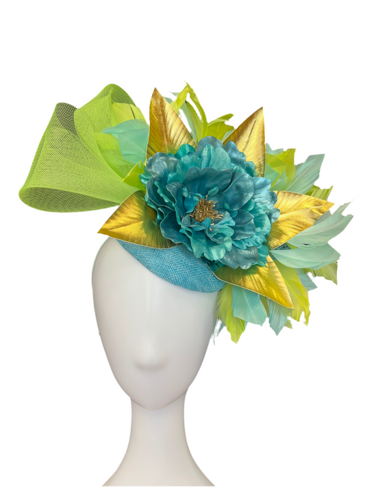 Handcrafted Blue and Green Fascinator Hat